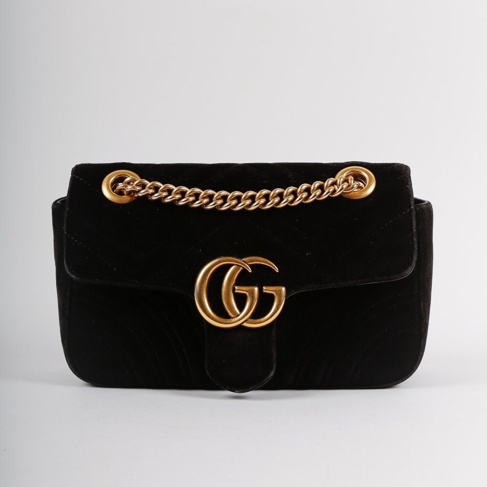 SOLD Gucci Black Velvet Matelassé GG Marmont Mini Bag - Picture 1 of 11